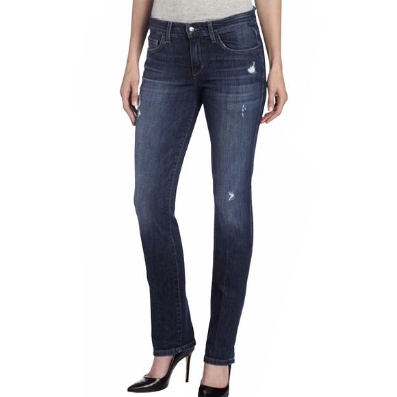 Joe's Jeans Beth Straight Leg Sz 27 Dark Blue Soft Distressed Mid Rise 34.5" Ins - Picture 1 of 11